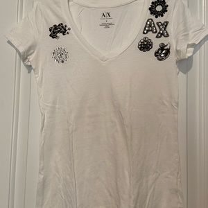 Armani Exchange Embellished White T-Shirt